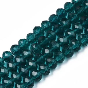 Стъклени фасетирани мъниста 6x5мм, Dark Cyan - наниз 80- 83 бр