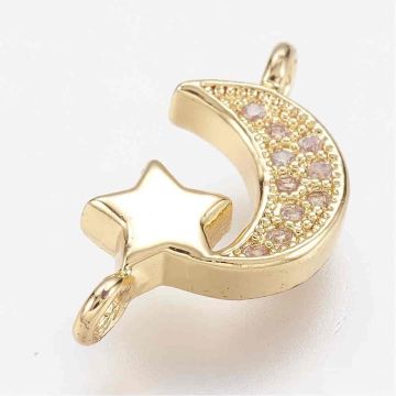 Конектор Moon and Star, Golden с Cubic Zirconia 16.5x8.5x3мм - (1бр)