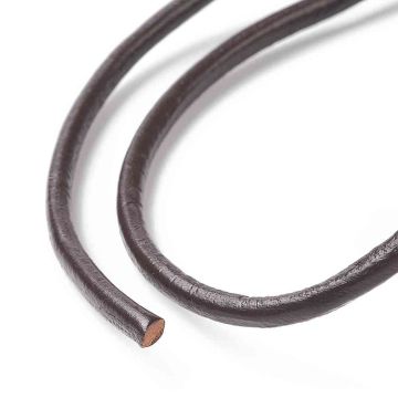 Объл кожен шнур от телешка кожа Coconut Brown, Ø 3 мм -  1 метър