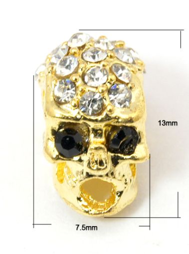 Мъниста метални златисти, череп с кристали, 13 х7,5 х 9мм - 1 бр.