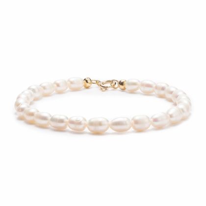 Гривна от естествени перли клас А с месингова закопчалка (19,5 см) - 1 бр. 