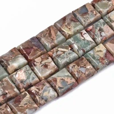 2 Натурален китайски яспис Aqua Terra на плоски, квадратни мъниста 10x10x4 мм