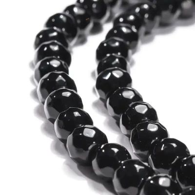 2 Синтетичен черен камъ (Black Stone) на фасетирани кръгли мъниста 6мм