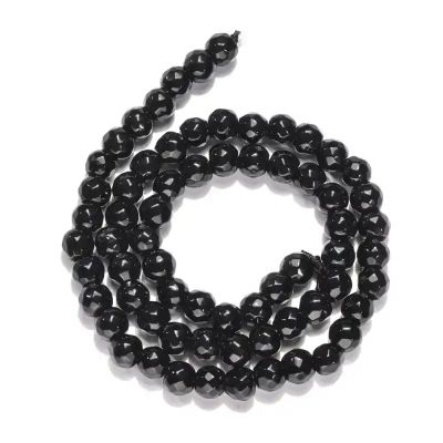 4 Синтетичен черен камъ (Black Stone) на фасетирани кръгли мъниста 6мм