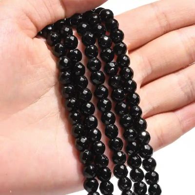 5 Синтетичен черен камъ (Black Stone) на фасетирани кръгли мъниста 6мм
