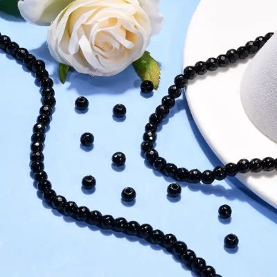 Black Stone с 64 фасета, мъниста 6 мм - наниз около 68 бр
