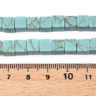 4 Естествен тюркоаз  на мъниста кубче, 6~7мм