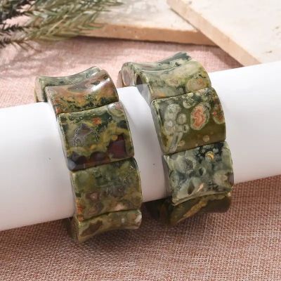 Унисекс гривна от яспис Камбаба, еластична с полирани, едри плочки,  диаметър: 6,2 см- 1 брой