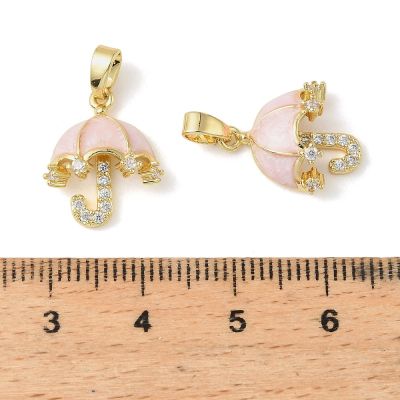  Висулка чадърче с розов емайл и циркони, 18K златно покритие, 16x13.5x5.5 мм - 1 бр