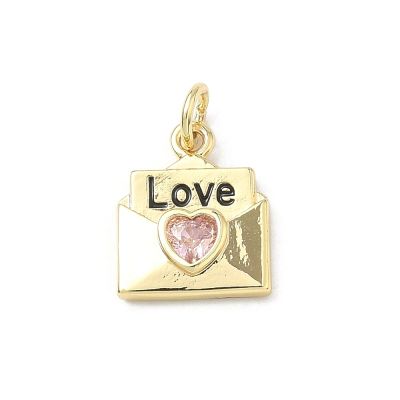 Висулка плик Love със сърце от циркон, 18K златно покритие 14x11.5x3 мм - 1 бр