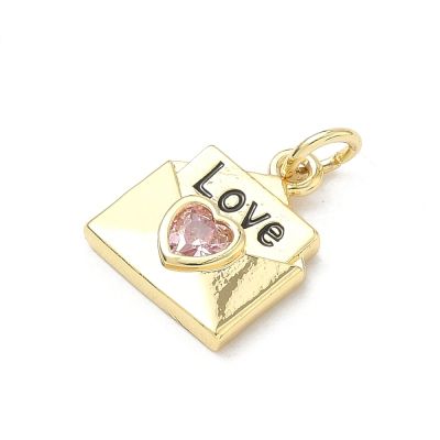  Висулка плик Love със сърце от циркон, 18K златно покритие 14x11.5x3 мм - 1 бр