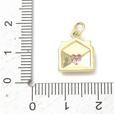  Висулка плик Love със сърце от циркон, 18K златно покритие 14x11.5x3 мм - 1 бр