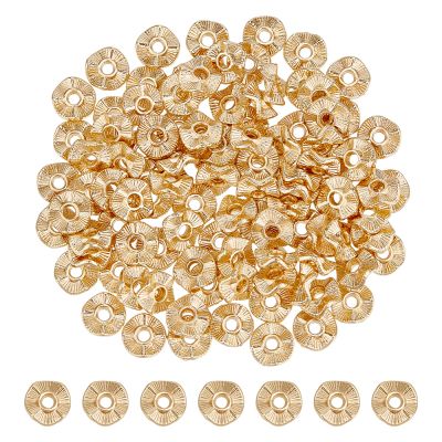 Вълнообразни мъниста диск 6x2 мм с 14K златно ламиниране / Gold Filled - 5 броя