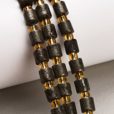 Пирит Gold, цилиндрични мъниста с разделители ~6 × 6 мм - наниз 19,5 см