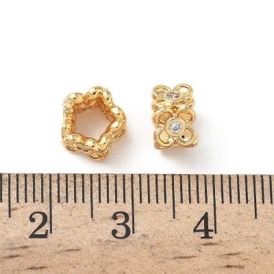 Мънисто Цвете с 18К златно покритие и инскрустиран кубичен цикноний, 8x8x5 мм - 1 бр