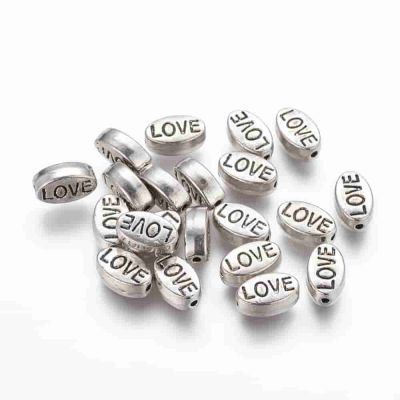 Метално мънисто, овал Love 10x6x4 мм (20бр)