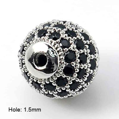Мънисто с черни, факетирани микро Cubic Zirconia 10мм