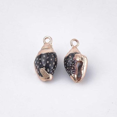 Висулки от раковина на океански охлюв, украсена със златист кант, 16~20x8~11x7~10 мм